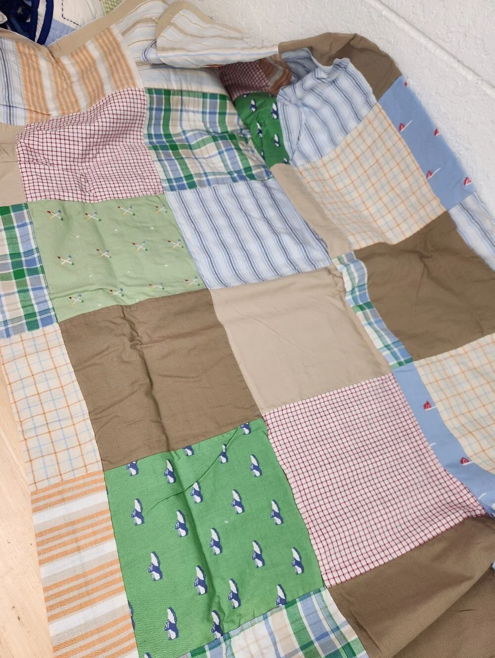 Pottery Barn Teen Golf Patchwork Duvet Cover Twin Colorful NOS*Flaw* Faded Spots